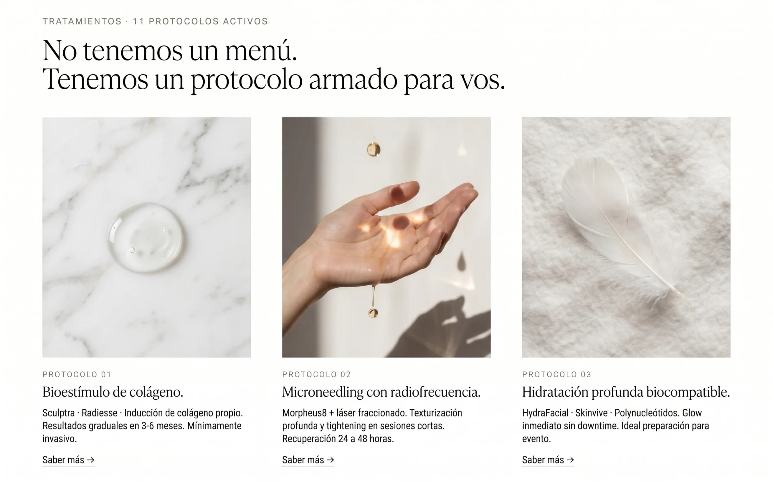 Detalle del consultorio de Solène Skin Lab con branding restrained sobre paleta porcelana y serif fina