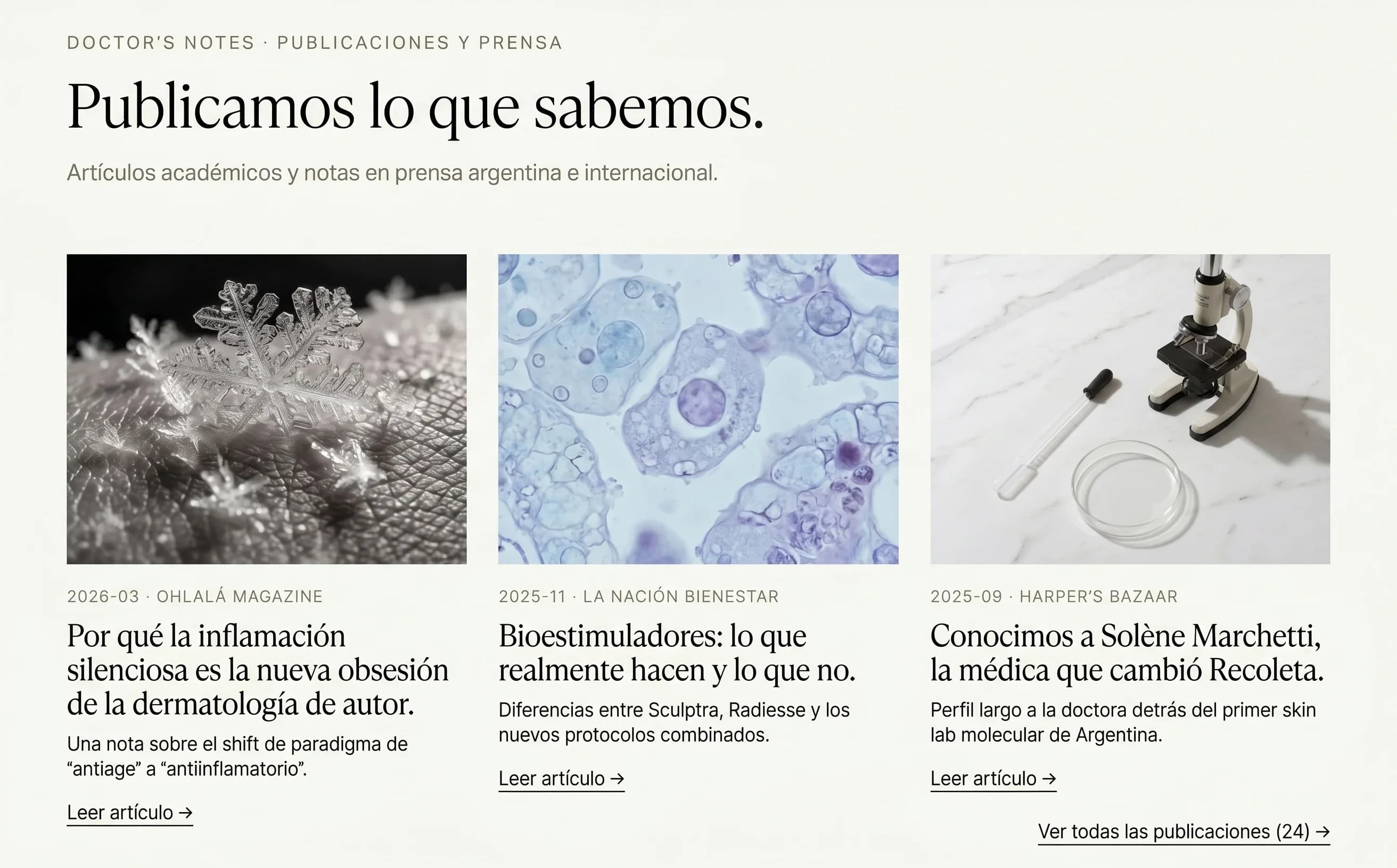 Sección de tratamientos con tipografía editorial y producto destacado